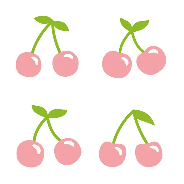 Kersen Schattig Vector Pictogram Set Fruit Cartoon Getrokken Logo Set — Stockvector