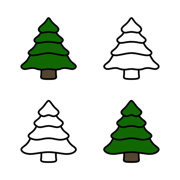 Cute Pine Trees Icons Christmas Vector Illustration — Stock Vector