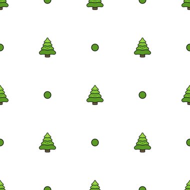 Noel Ağaçları Kusursuz Şablon, Şirin Çam Ağaçları Arkaplan, Vektör İllüstrasyon