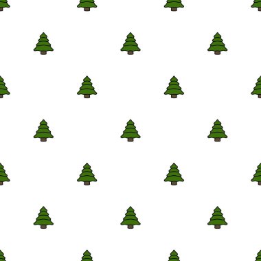 Noel Ağaçları Kusursuz Şablon, Şirin Çam Ağaçları Arkaplan, Vektör İllüstrasyon