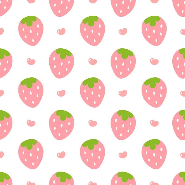 草莓图案 可爱的水果漫画 完美的背景与心脏 病媒图解 — 图库矢量图片