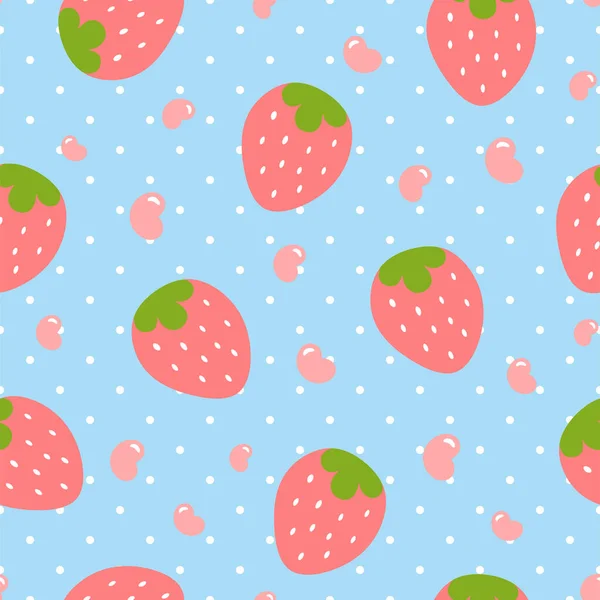 Erdbeeren Muster Niedliche Cartoon Nahtlosen Hintergrund Mit Punkten Vector Illustration — Stockvektor