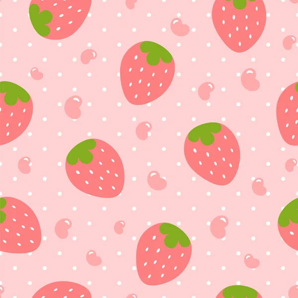 草莓图案 可爱的卡通无缝背景点缀 矢量图解 — 图库矢量图片