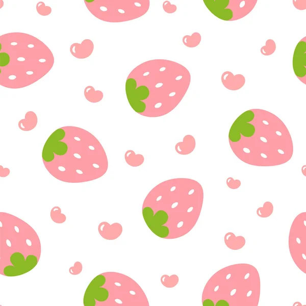 草莓图案 可爱的卡通无缝背景与心脏 矢量插图 — 图库矢量图片