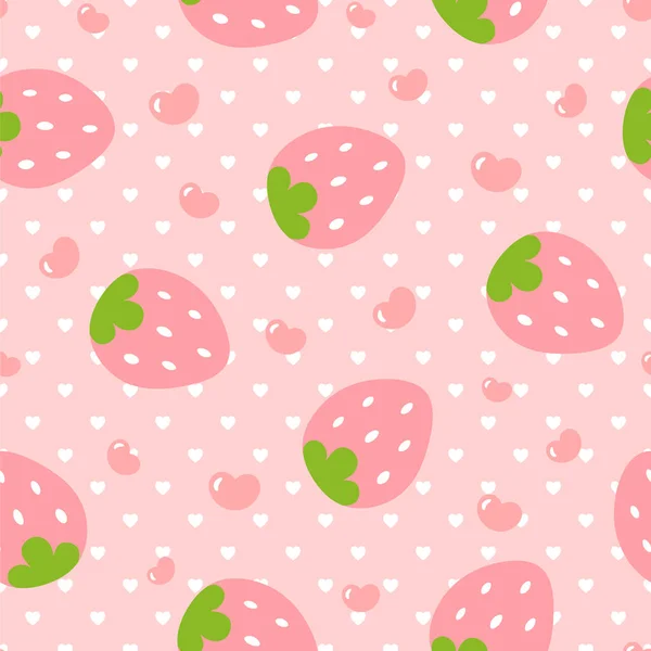 イチゴのパターン ハートのかわいい漫画のシームレスな背景 ベクトルイラスト — ストックベクタ