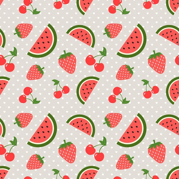 Wassermelone Kirsche Und Erdbeere Nahtlose Muster — Stockvektor
