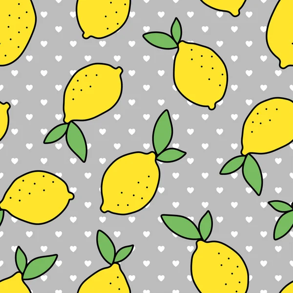 Lemon Nahtlose Muster Hintergrund Mit Herzen — Stockvektor