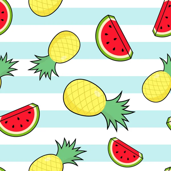 Wassermelone Und Ananas Nahtloser Mustervektor — Stockvektor