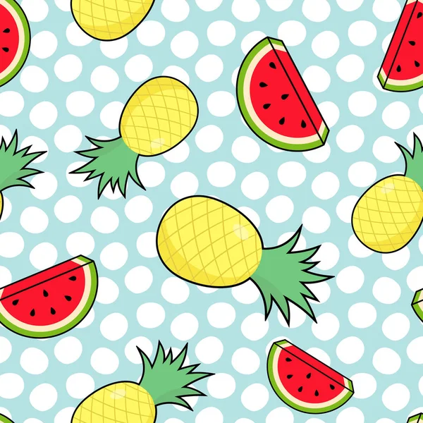 Wassermelone Und Ananas Nahtloser Mustervektor — Stockvektor