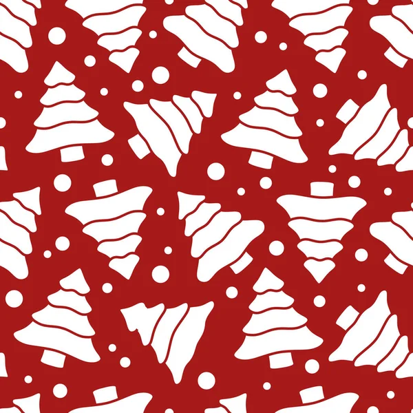 Weihnachtsbäume Mit Schnee Nahtlose Muster Niedliche Kiefern Hintergrund Vektor Illustration — Stockvektor