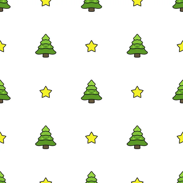 Christmas Trees Seamless Pattern Stars Cute Pine Trees Background Vector — 스톡 벡터