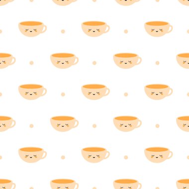 Şirin Kahve ve Çay Fincanları, Sarı Çizgi Film Gülen Yüzler Kusursuz Arkaplan