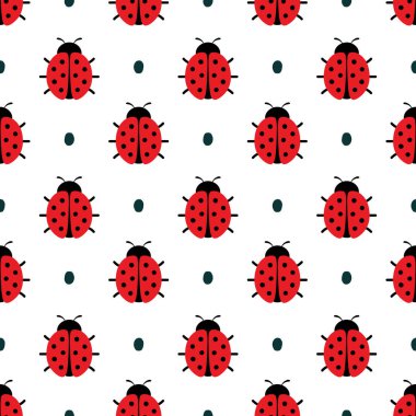 Uğurböcekleri kusursuz desen, çizgi film vektör illüstrasyon arkaplanı