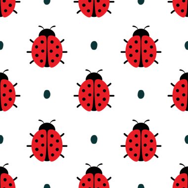 Uğurböcekleri kusursuz desen, çizgi film vektör illüstrasyon arkaplanı