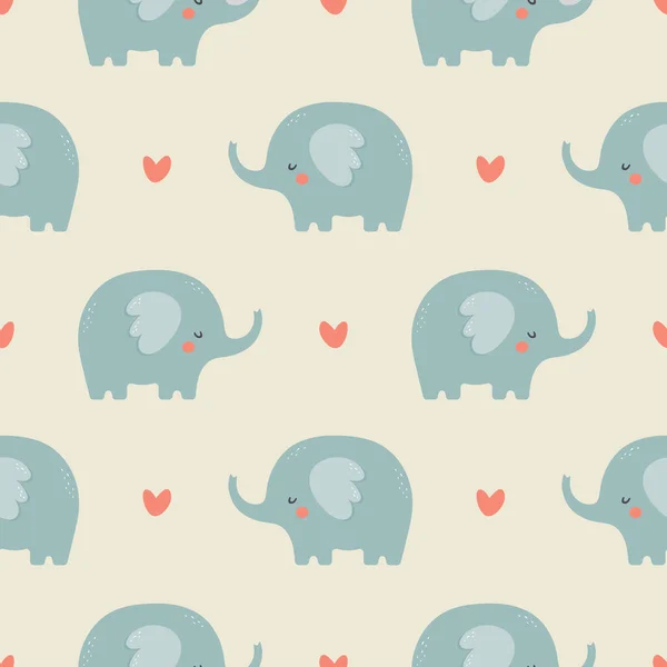 Modèle Sans Couture Avec Des Éléphants Des Coeurs — Image vectorielle