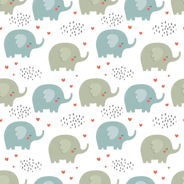 Seamless Pattern Elephants Hearts — Stock Vector