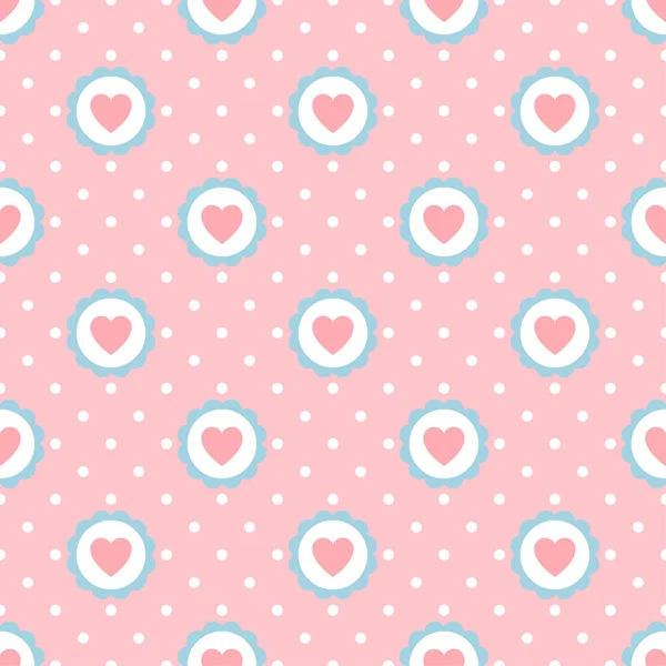 Polka Dot Vector Background Heart Seamless Pattern — 스톡 벡터