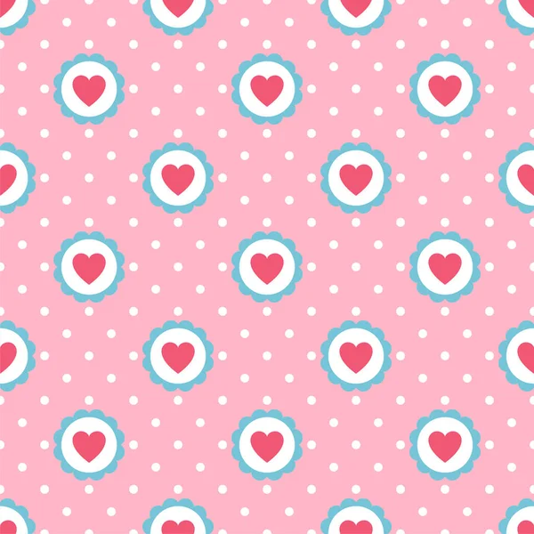 Polka Dot Vector Background Heart Seamless Pattern — 스톡 벡터