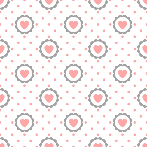 具有Polka Dot向量背景的心无缝隙模式 — 图库矢量图片