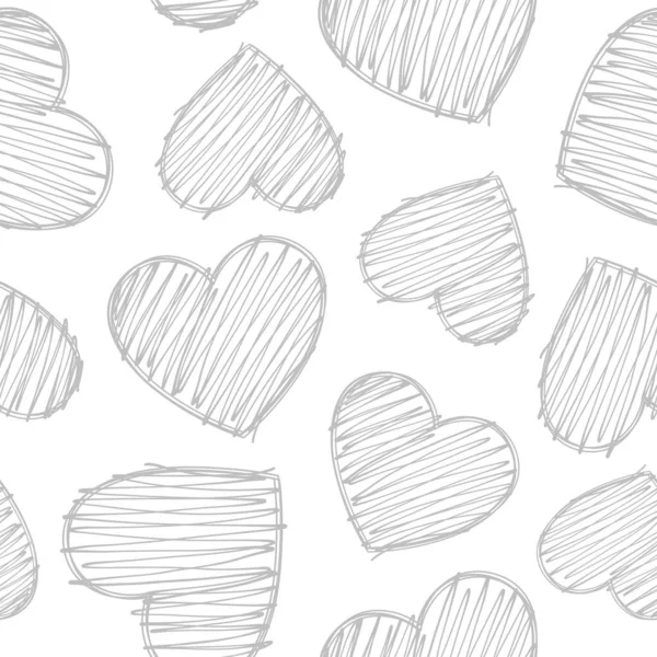 Hand Drawn Hearts Seamless Pattern Background Vector Illustration — Stock Vector
