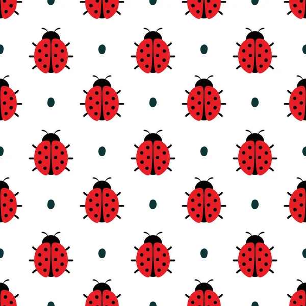 Ladybugs Modello Senza Soluzione Continuità Sfondo Illustrazione Vettoriale Cartone Animato — Vettoriale Stock