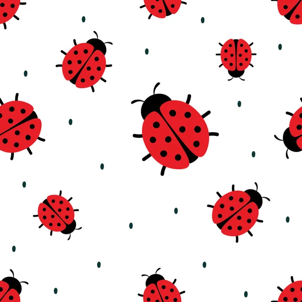 Ladybugs Modello Senza Soluzione Continuità Sfondo Illustrazione Vettoriale Cartone Animato — Vettoriale Stock