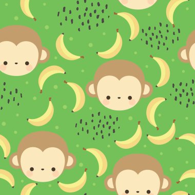 Muzları pürüzsüz desenli, vektör illüstrasyonlu maymunlar sevimli