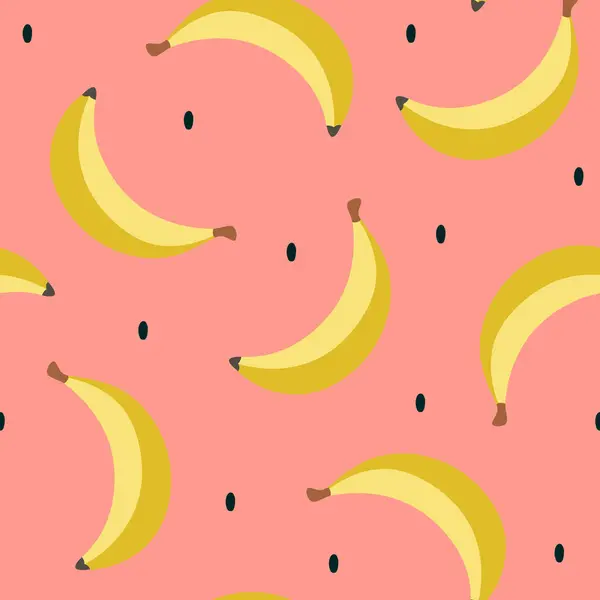 Banany Bez Szwu Wzór Kreskówka Cute Wektor Owoców Ilustracja — Wektor stockowy
