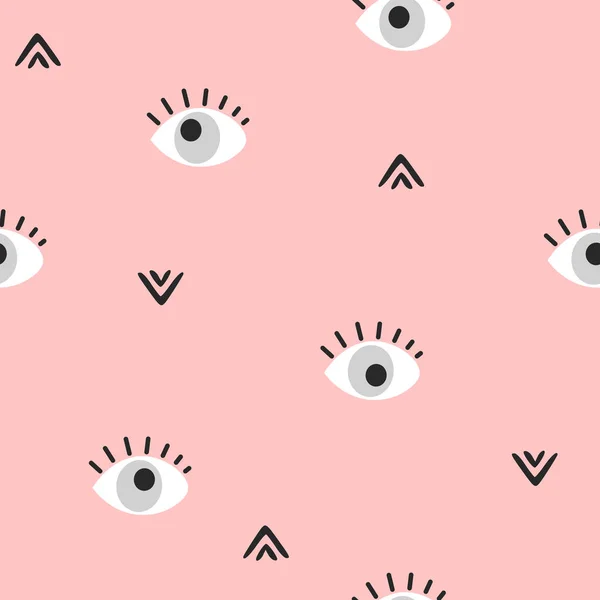 stock vector hand drawn eyes doodles seamless pattern background, modern design vector illustration