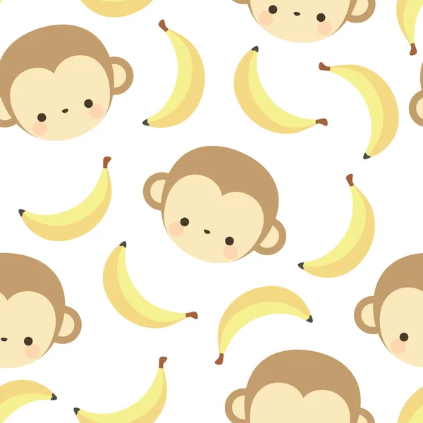 Monkeys Cute Bananas Seamless Pattern Vector Illustration Background — Stock Vector