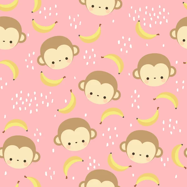 猴子可爱与香蕉无缝模式 载体说明背景 — 图库矢量图片
