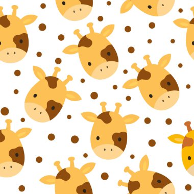 Zürafa şirin, kusursuz desen, hayvan çizgi film arka planı, vektör illüstrasyonu.