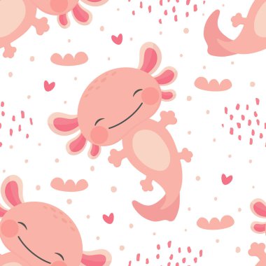Axolotl pürüzsüz desen, bebek amfibi geçmişi. şirin hayvan çizimi, çizgi film çizim vektörü
