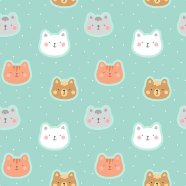Kediler pürüzsüz desen, kedicik vektör çizimi