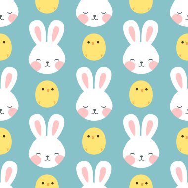 Tavşan ve Piliç Kusursuz Desensiz Arkaplan, Paskalya Vektörü İllüstrasyonu