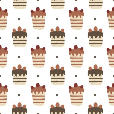 Çikolatalı ve çilekli pasta, kirazsız arka plan, şirin el çizimi kek vektör çizimi