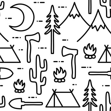 Kusursuz Kamp Şablonu, Macera Dış Faaliyet Arkaplanı, Vektör İllüstrasyonu