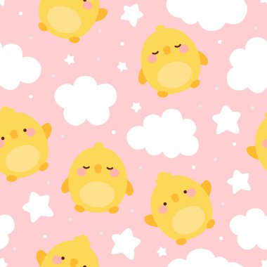 Bulut desenli kusursuz arka planı olan civcivler, hayvan karikatürü çizimleri