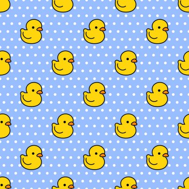 Güzel ördek desenli, su arkaplanı noktalı, vektör illüstrasyonlu.