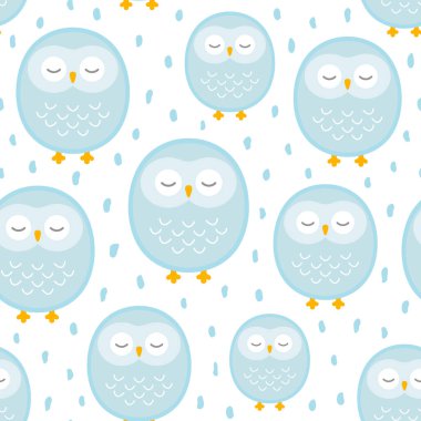 Baykuş desensiz arkaplan, çizgi film vektör çizimi