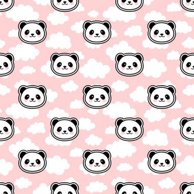 Şirin Panda Kusursuz Desen, Vektör illüstrasyonu