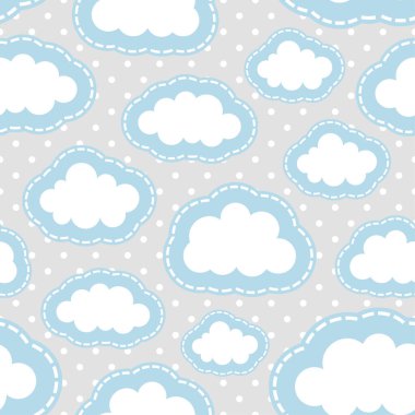 Nokta ve Vektör illüstrasyonlu Sevimli Çizgi Film Bulutsuz Desenli Arkaplan