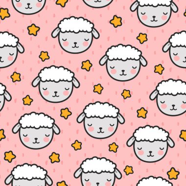 Şirin Koyun Kusursuz Desen, Vektör illüstrasyonu