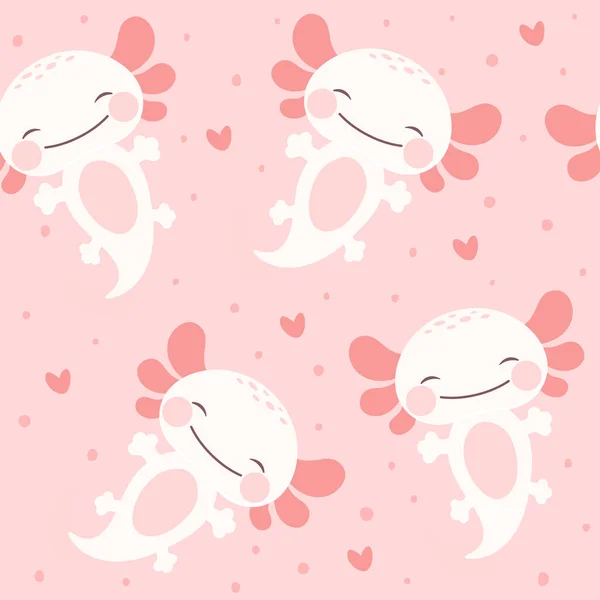 Padrão Sem Emenda Axolotl Fundo Anfíbio Bebê Animal Bonito Desenhado — Vetor de Stock