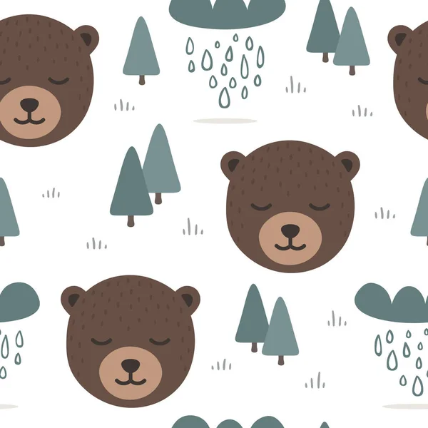 Niedźwiedź Płynny Wzór Tło Śpiący Cute Niedźwiedź Lesie Leśnym Wektor — Wektor stockowy
