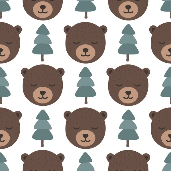 Φέρουν Αδιάλειπτη Μοτίβο Φόντο Υπναρά Χαριτωμένο Αρκούδα Στο Δάσος Διάνυσμα — Διανυσματικό Αρχείο