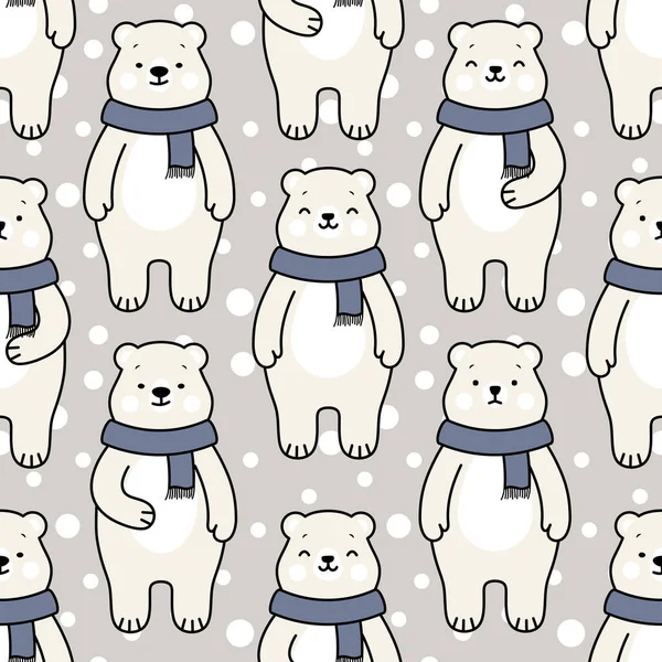 可爱的北极熊无缝图案 卡通动物背景 病媒图解 — 图库矢量图片