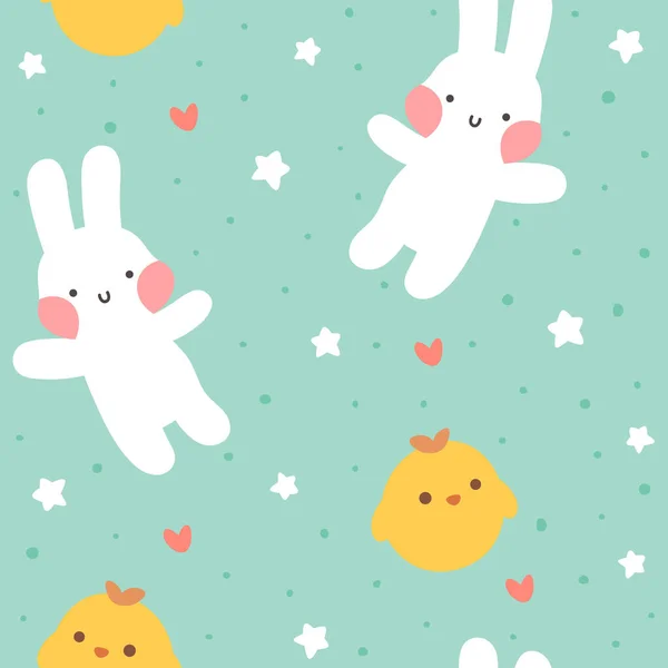 Nahtloser Musterhintergrund Für Kaninchen Und Küken Easter Vector Illustration — Stockvektor