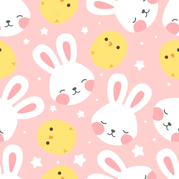 Rabbit Chick Seamless Pattern Background Easter Vector Illustration — 스톡 벡터