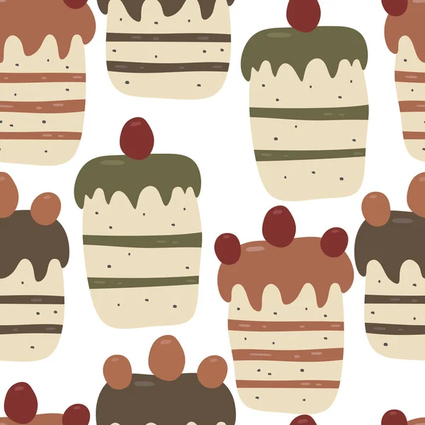 Gâteau Chocolat Fraise Avec Fond Motif Sans Couture Cerise Illustration — Image vectorielle